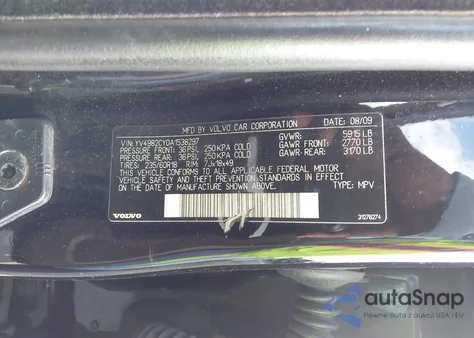 2010 Volvo Xc90 3.2 z USA, uszkodzony, nr VIN YV4982CY0A1538297